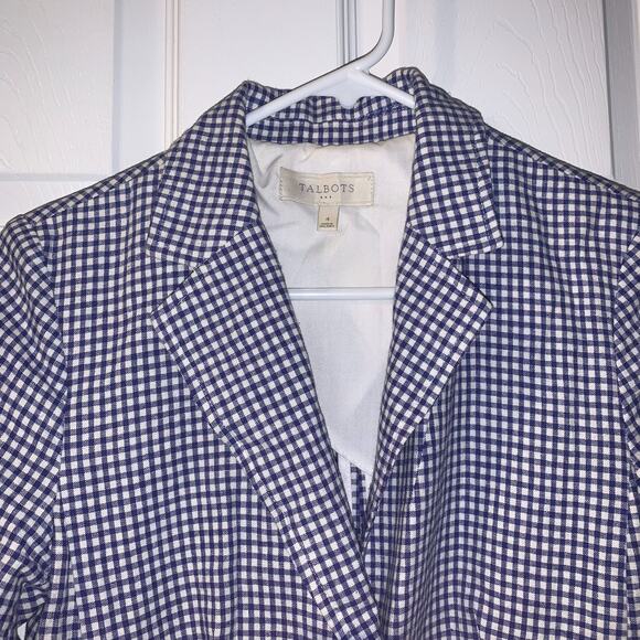 Talbots Outlet Women's Gingham Blazer Size 4 Blue Linen Cotton Office Preppy - Picture 3 of 6